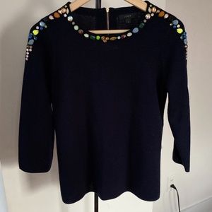 J Crew Navy Sweater with Embellishments